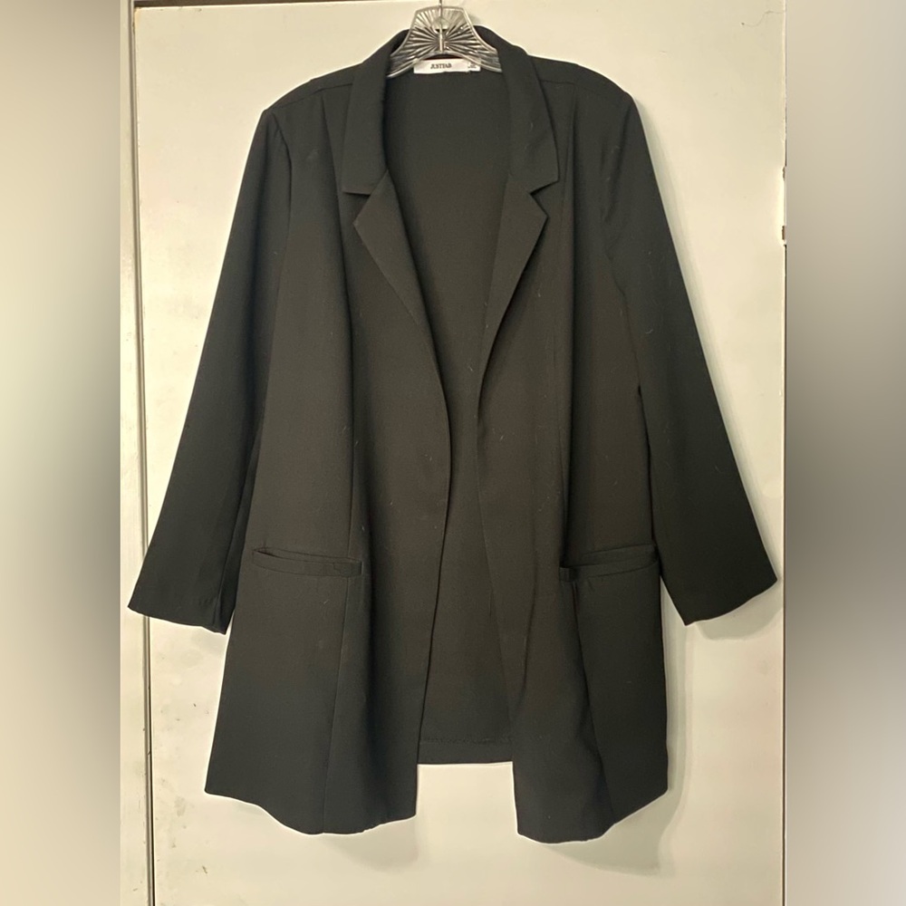 JustFab Women's Open Front Long Line Blazer Black Size XL